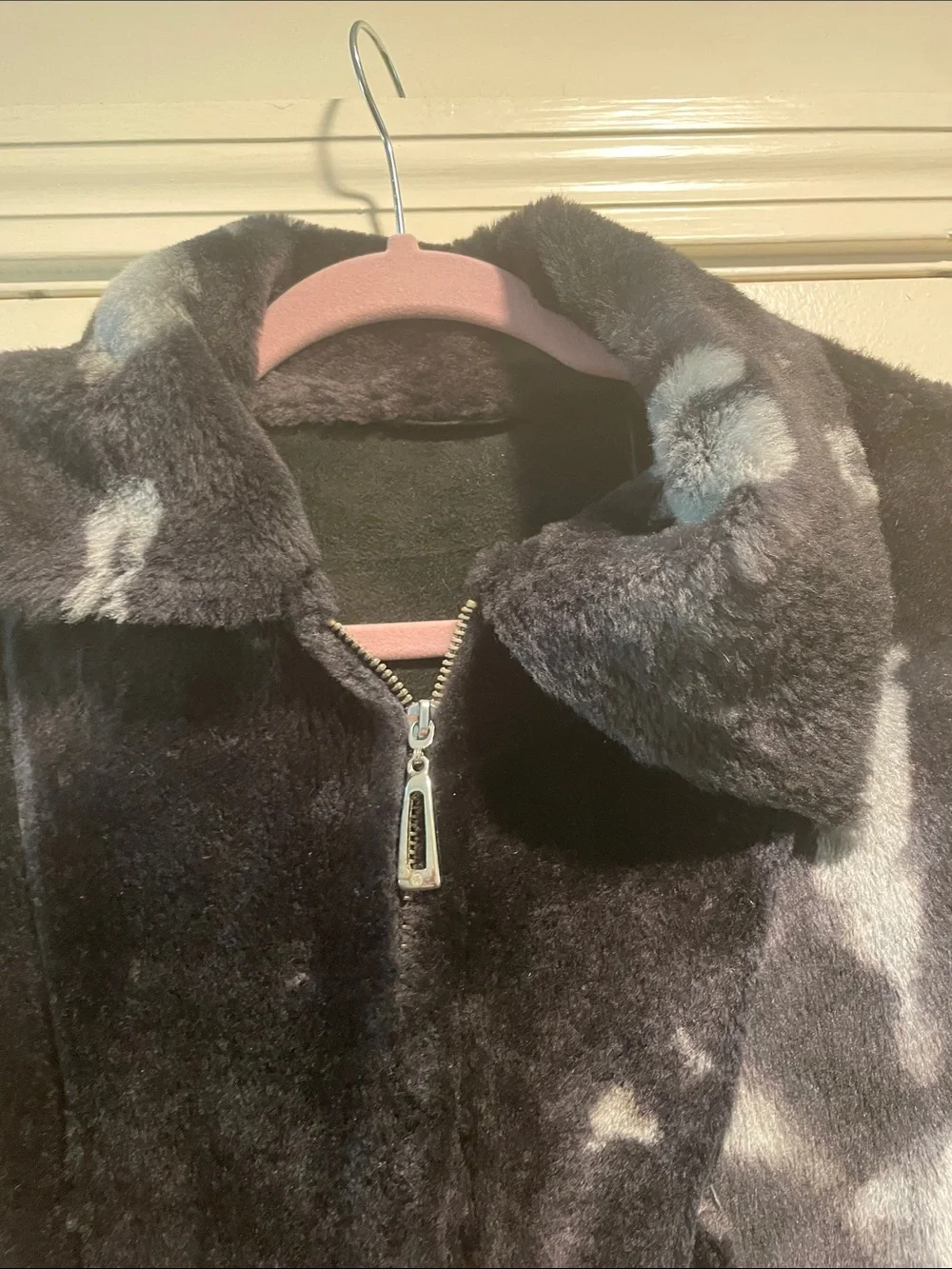 Punto Genuine Lambskin Shearling  Marbled Black & Gray Teddy Zip Jacket